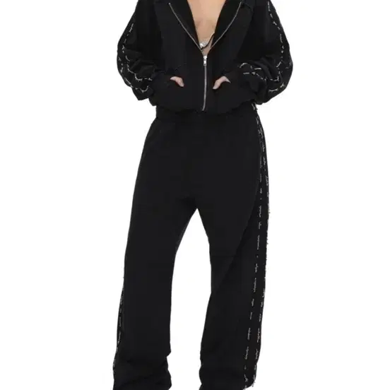 604 service BEADED TRACK HOODIE IN PIGMENT WASHED BLACK