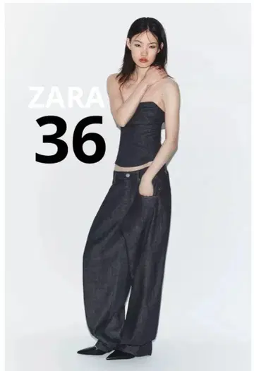 ZARA TRF 하이웨스트 배럴핏 데님 팬츠 36