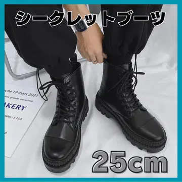 통굽 부츠 키높이 신발 가죽 부츠 블랙 신발 [ 25cm ]