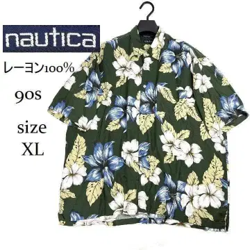 90s 노티카 하와이안 셔츠 XL 레이온 꽃무늬 올 패턴