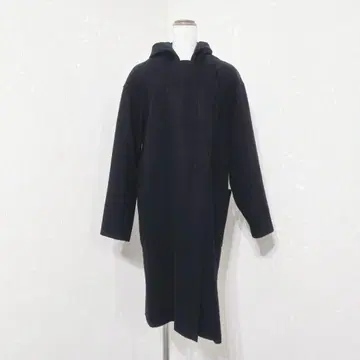 아스프리 후드 부착 롱 코트 [ M/160 ] 심플 짙은 네이비 계열 울 혼방