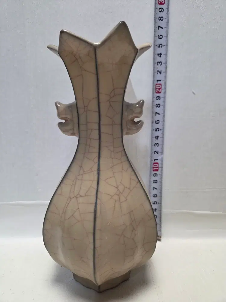 송대 빙열 육각 황 화병 높이23cm무게1kg