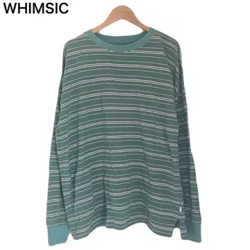 WHIMSIC 보더 여성용 그린 긴팔 코튼 둥근넥 티셔츠