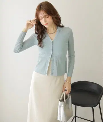 새상품 LAULEN 시어 리브 V넥 니트 가디건