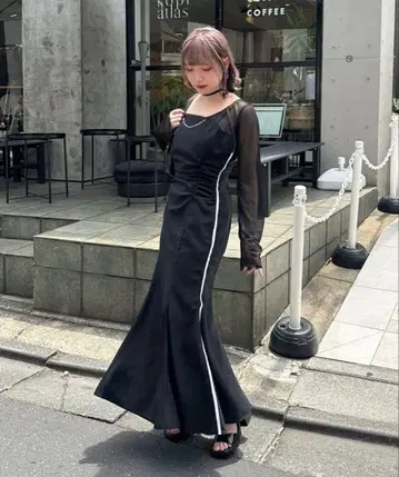 [ Mavie..7 ] 사이드 라인 머메이드 원피스 블랙 S