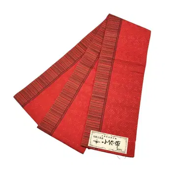 반폭 오비 증서 부착 치쿠젠 원조 하카타오리 적홍색 KO-1267