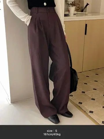 여성용 매니시 하이웨스트 더블 버튼 와이드 턱 팬츠