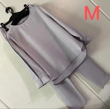 M 사이즈 턱 슬리브 셋업 팬츠 수트 그레이