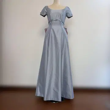 광택 블루 롱 드레스 핑크 리본