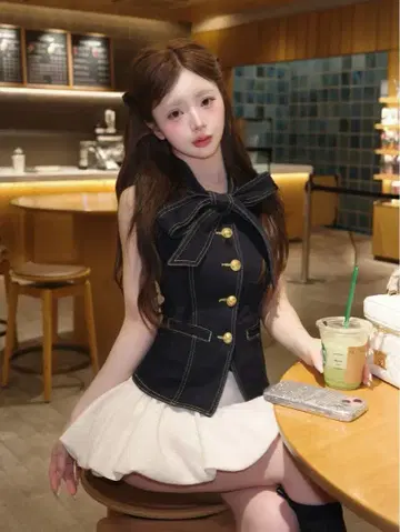 Darich DD 버튼 리본 데님 상의