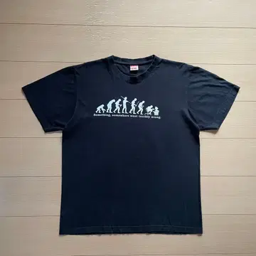 90s active 메시지 T셔츠 인류의 진화 블랙 패러디