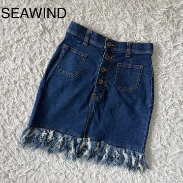 [ SEAWIND ] 타이트 데님 미니 스커트 프린지 y2k 그런지 S