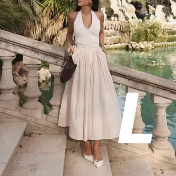 미사용 새상품 자라 ZARA 스캘럽 허리 밴딩 스커트 L 에크루