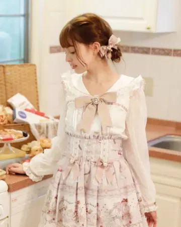 LIZ LISA 더블 하트 세일러 블라우스 핑크