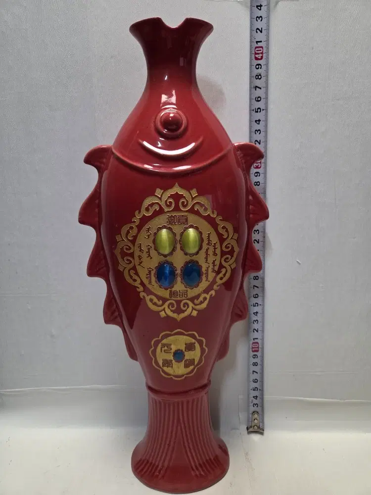 대형 송대 금체 희귀 보석박힌 잉어문 키다리 대화병 높이40cm무게646g