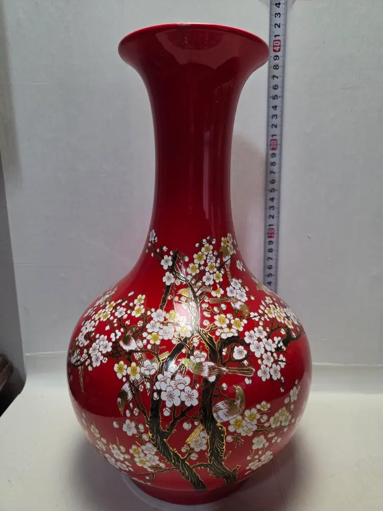 대형 청대 홍유 매화문 백자 대화병 높이36cm무게2.3kg