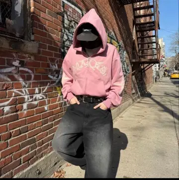 핑크 집업 후드티 자수 로고