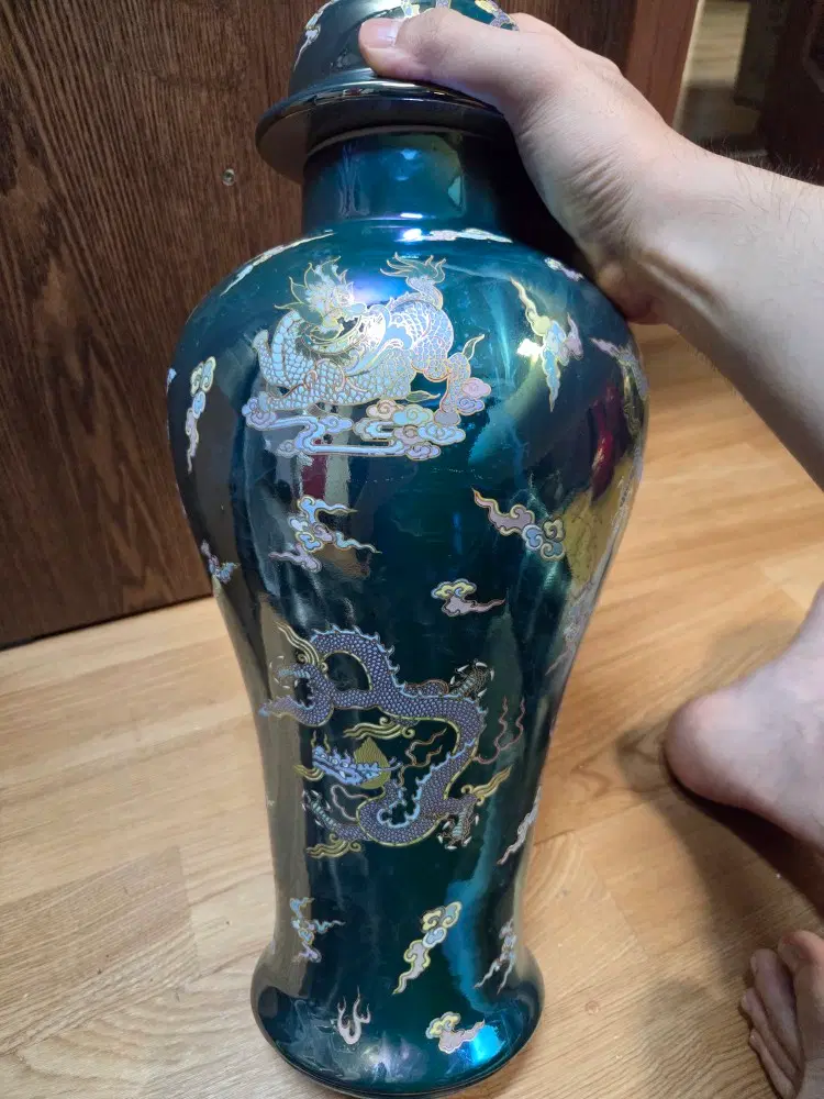 초대형 청대 용문 법랑채 대형 차단지 높이46cm무게3.7kg