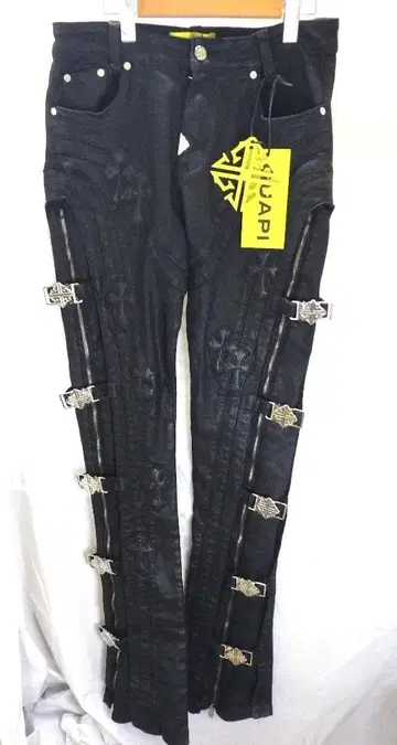 MH577 과피 ALL BLACK CROSS BUCKLE DENIM