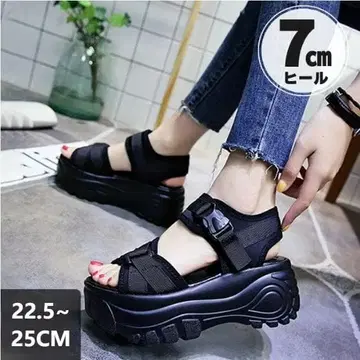 통굽 샌들 여성용 7cm 힐 스포츠 샌들 경량 블랙 한국 스타일 출퇴근