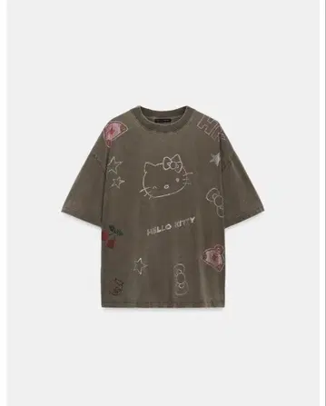 완판템 ZARA 헬로키티 산리오 워시드 큐빅 T셔츠 L