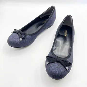 미사용급 velikoko 라메 리본 펌프스 발레 25cm 네이비