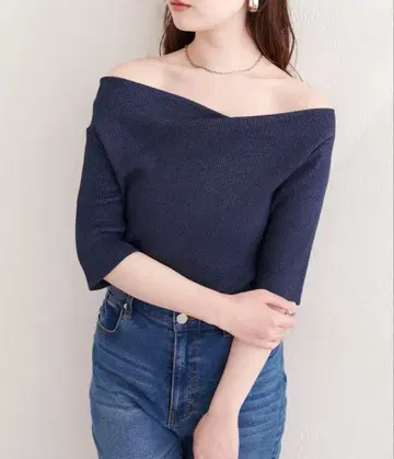 natural couture 드레이프 반팔 라메 니트