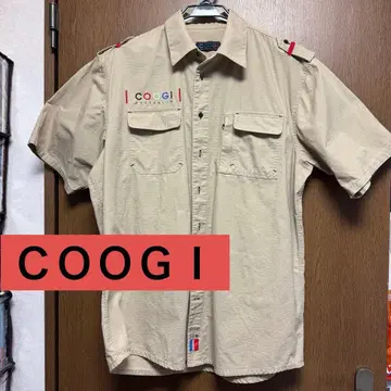COOGI 쿠지 반팔 셔츠 L 자수 사파리 셔츠 베이지