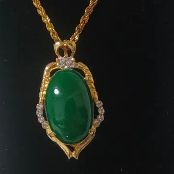 Jade Style 골드 컬러 그린 스톤 목걸이