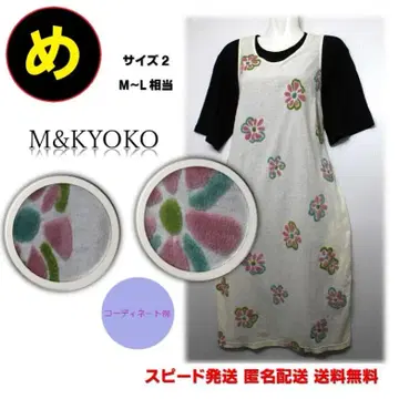 M.&KYOKO 엠앤쿄코 이소재 절개 원피스 사가라 자수 꽃무늬