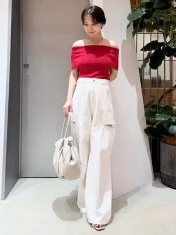 프레이 아이디 오프숄더 니트탑 빨간색