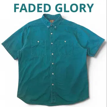 90s FADED GLORY 반팔 버튼 다운 셔츠 XL 그린 워크
