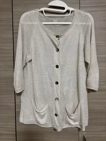 마가렛호웰 린넨 100% 가디건 7부 소매 MHL. 아이보리