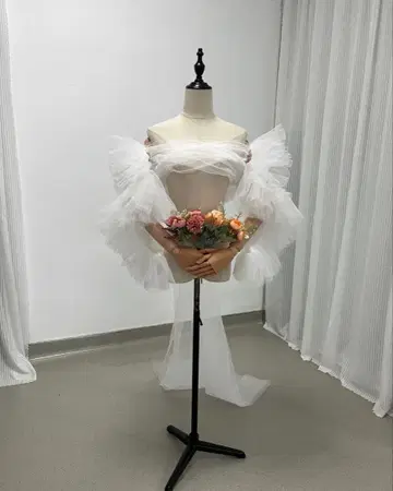 소프트 튤 판초 웨딩용 튤 부착 소매 볼레로