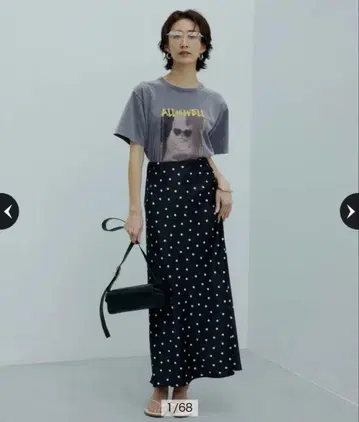 Arpege story 도트 새틴 스커트 블랙