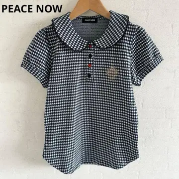 [ 레어 새상품급 ] PEACE NOW 깅엄 체크 둥근 카라 퍼프 슬리브 피케 셔츠