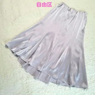 자유구 새틴풍 플레어 스커트 퍼플 롱 스커트 40/L