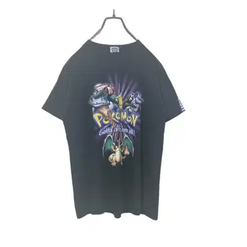 레어 90s pokemon 몬스터 집합 대형 T셔츠 닌텐도 블랙 S 상당