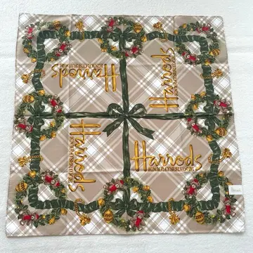 미사용 새상품 Harrods 손수건 크리스마스 베어 체크 무늬 약 50cm