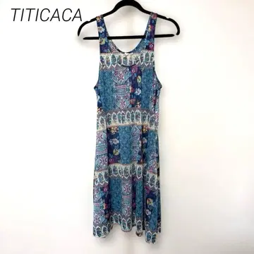 티티카카 슬리브리스 원피스 올 패턴 꽃 블루 그린 에스닉