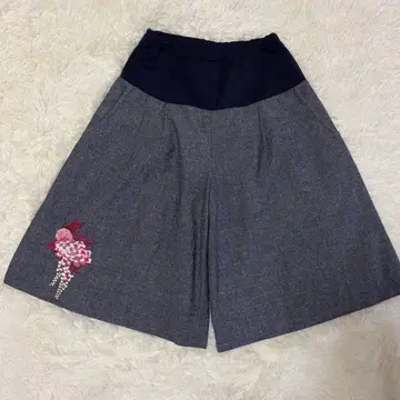 새상품급 후리후 고양이 꽃 자수 와이드 팬츠