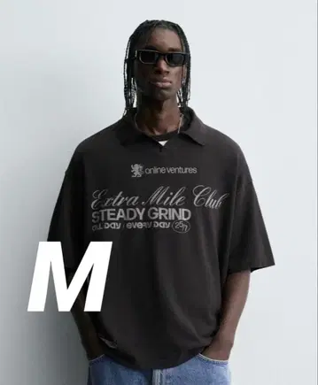 자라 워시 가공 텍스트 프린트 피케 셔츠 M