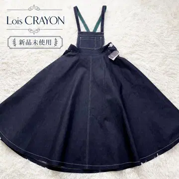 [택 포함 새상품] Lois CRAYON 서스펜더 데님 플레어 스커트