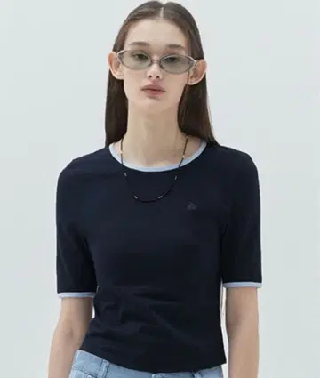KIRSH PLAIN SLIM FIT RINGER T-SHIRT 네이비