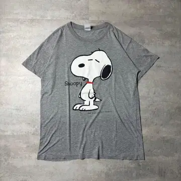 90s SNOOPY 스누피 프린트T셔츠 멜란지 그레이 싱글 스티치