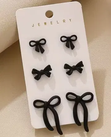 매트 블랙 리본 귀걸이 3세트