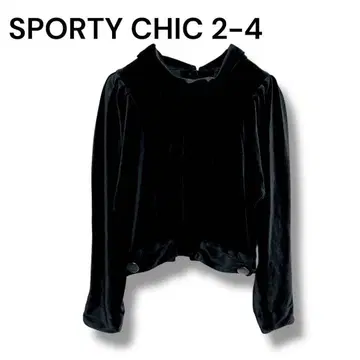 SPORTY CHIC 광택감 벨로아 소재 퍼프 슬리브 숏 기장 블라우스 블랙 F