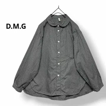 정가 19,800엔 D.M.G 도밍고 브로드 도트 라운드 칼라 셔츠 둥근 카라