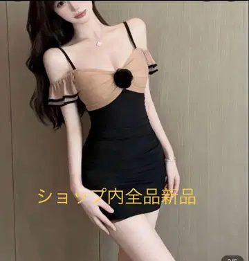 택 포함 새상품 바이컬러 오프숄더 미니 드레스