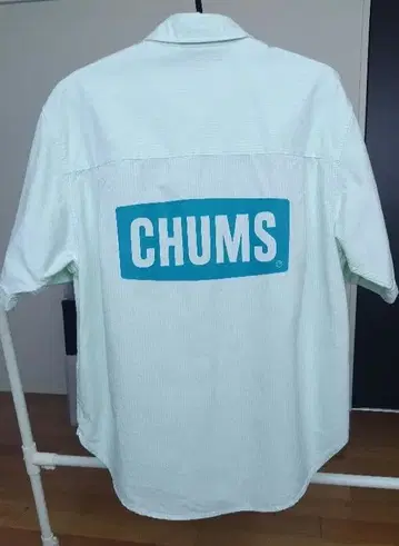 CHUMS 반팔 셔츠 스트라이프 라이트 그린 M 사이즈